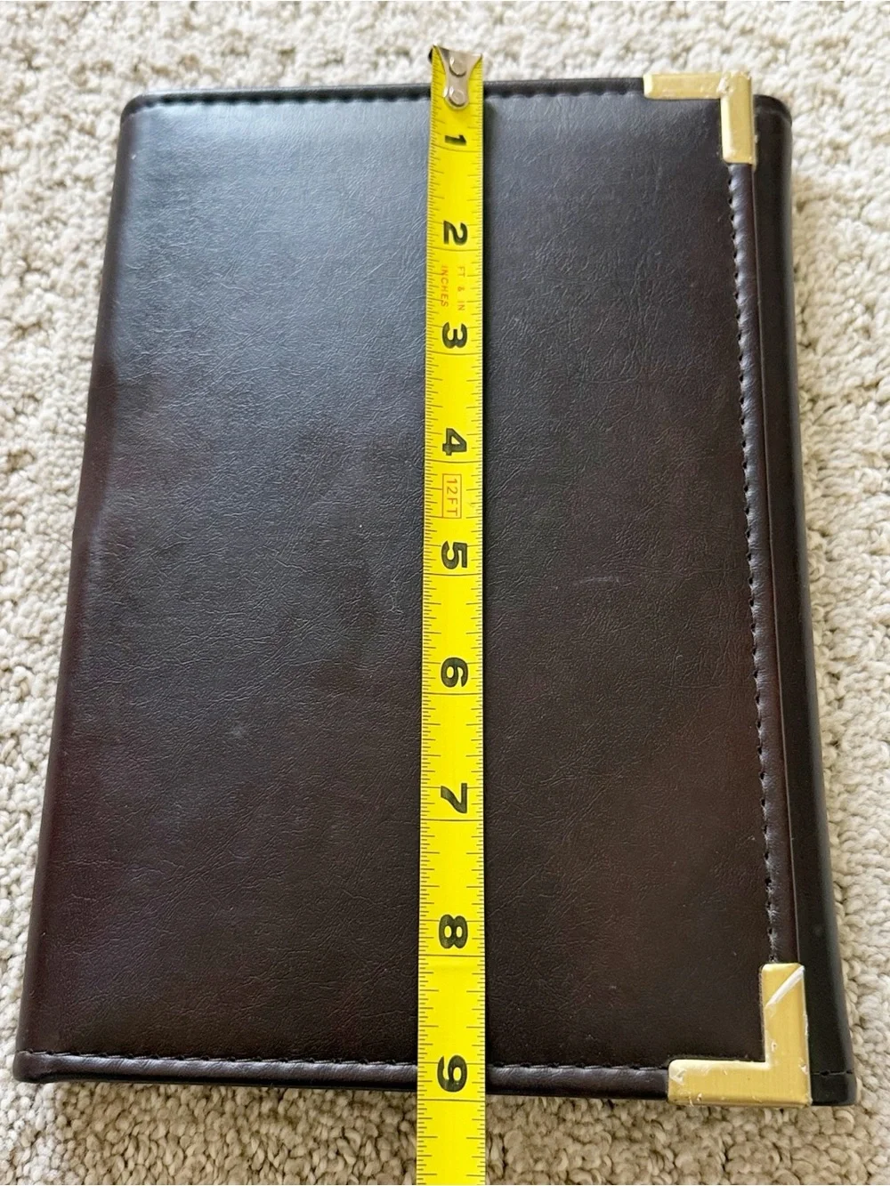 Small Brown Leather Portfolio Padfolio Organizer Taiwan Card Paper Gold Corners